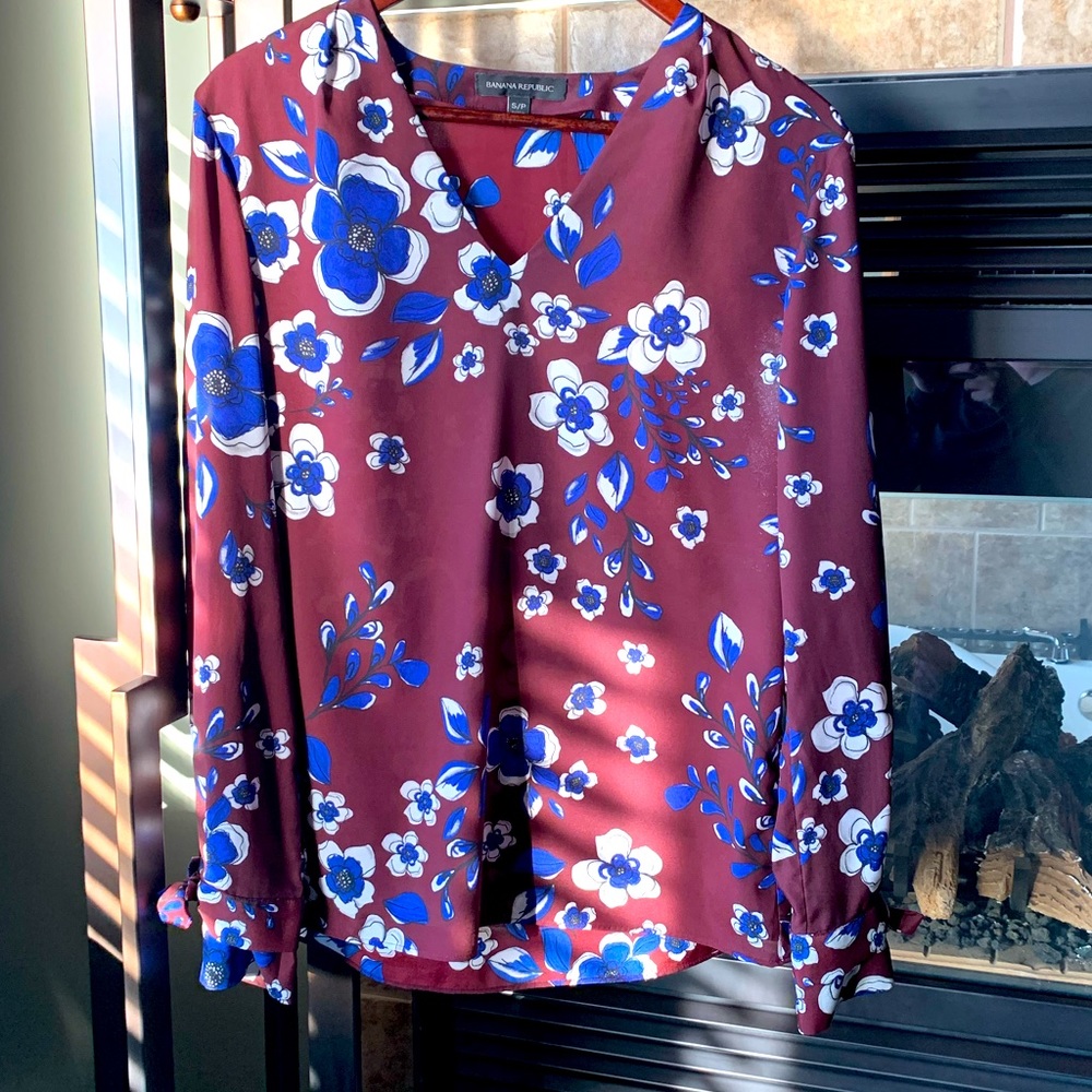 Banana Republic Floral Blouse with Ties at Cuff